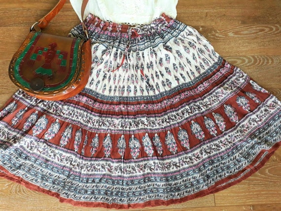 Vintage Indian Gauze Skirt/Bohemian Indian Block P