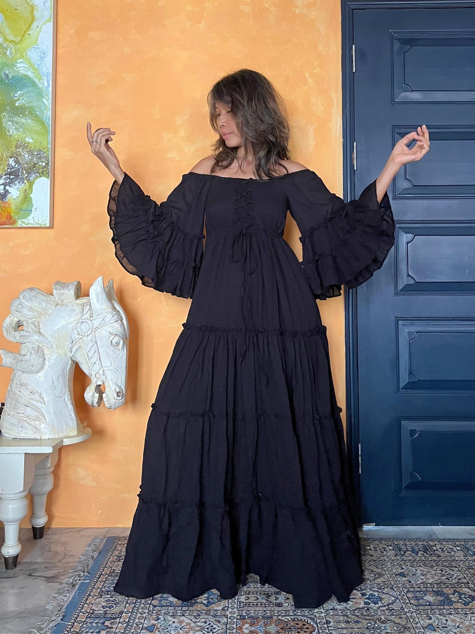 white christmas dresses J CREW (XXS) Black Cotton Tiered Maxi Dress with Smocked Bust/Bodice – The  Thrifty Hippy