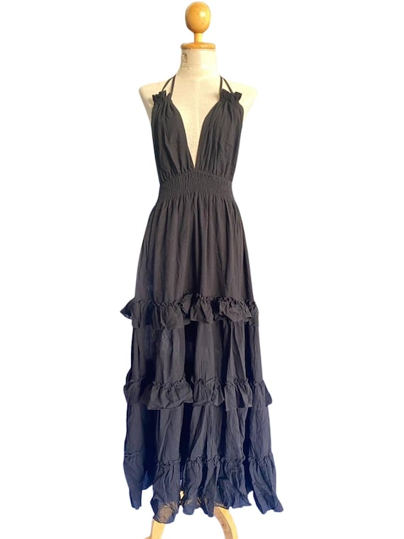 Boho Cotton Halter Maxi Dress, Resort Wear, Beach Wedding Dress,Summer Backless Dress, Cream Maxi Dress,Maternity for photoshoot Maxi dress