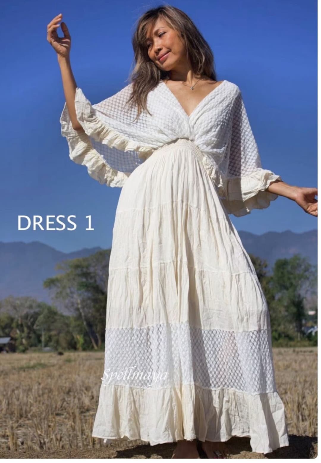 Boho Lace Trim Cotton Maxi Dress/kaftan Wedding Dress/ Boho picture pic