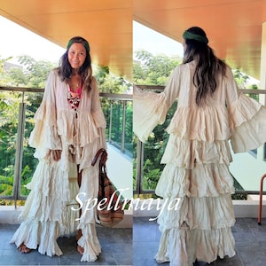 Handmade Boho  Maxi tired Ruffled  Duster Kimono,Boho Ruffled Long Jacket, Boho Wedding Cardigan,Maternity photoshoot Ruffled Kimono. Kimono