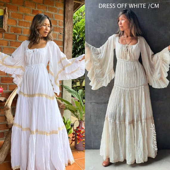 Bohemian Cream Wedding Dress,Boho Flare Sleeve Maxi Dress,Black Maxi Dress, Gown Dress,White Wedding dress,Angel Sleeve Maxi Dress 3 Colors