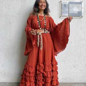 Rust Crop Longsleeve Top and Ruffle Skirt set