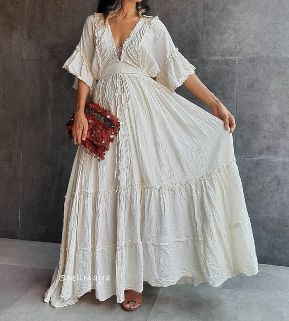 cream lace boho maxi dress