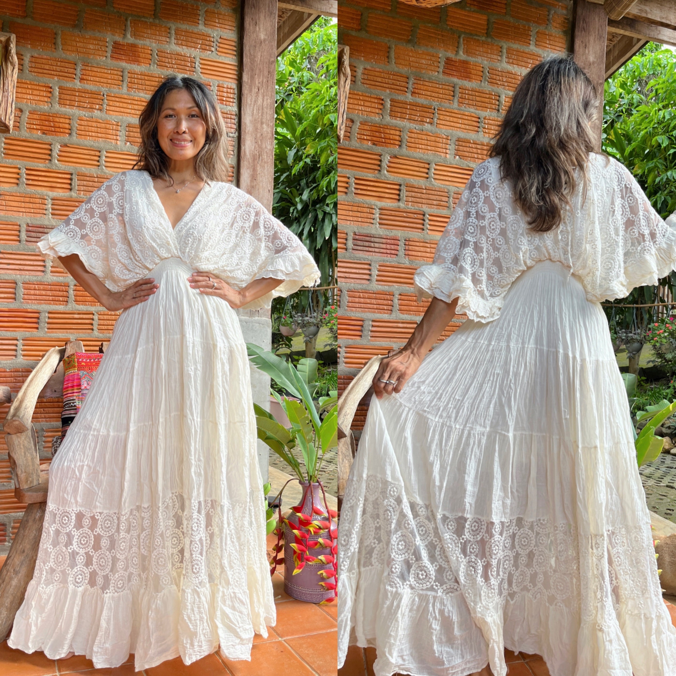 Boho Lace Trim Cotton Maxi Dress/kaftan 