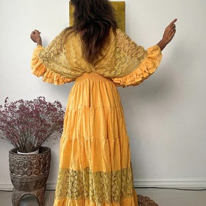 Vestido largo estilo caftán bohemio de algodón con ribete de encaje color vino tinto, vestido de maternidad imagen 8