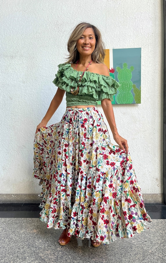Boho 2 Piece Set in Flora Skirt flamenco Circle Skirt belly Dance Skirt set Crop Top With Flora Skirt maternity for Photoshoot Set in Skirt Etsy Australia