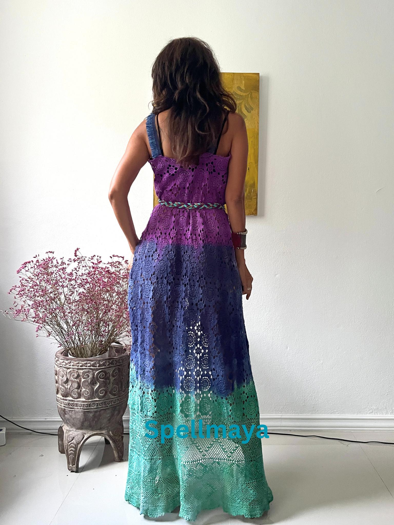 Handmade Crochet High Low Tie Dye Dress,deep V Neck Crochet Dress,colorful Tie  Dye Dress,festival Crochet Dress,maternity Crochet Dress. - Etsy