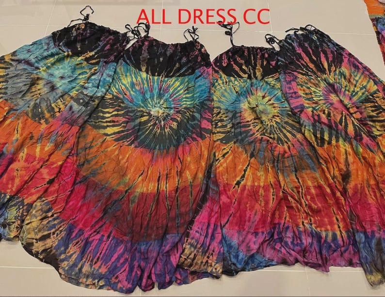 90s Vintage Tie-Dye Maxi Dress: Rayon Festival Fashion