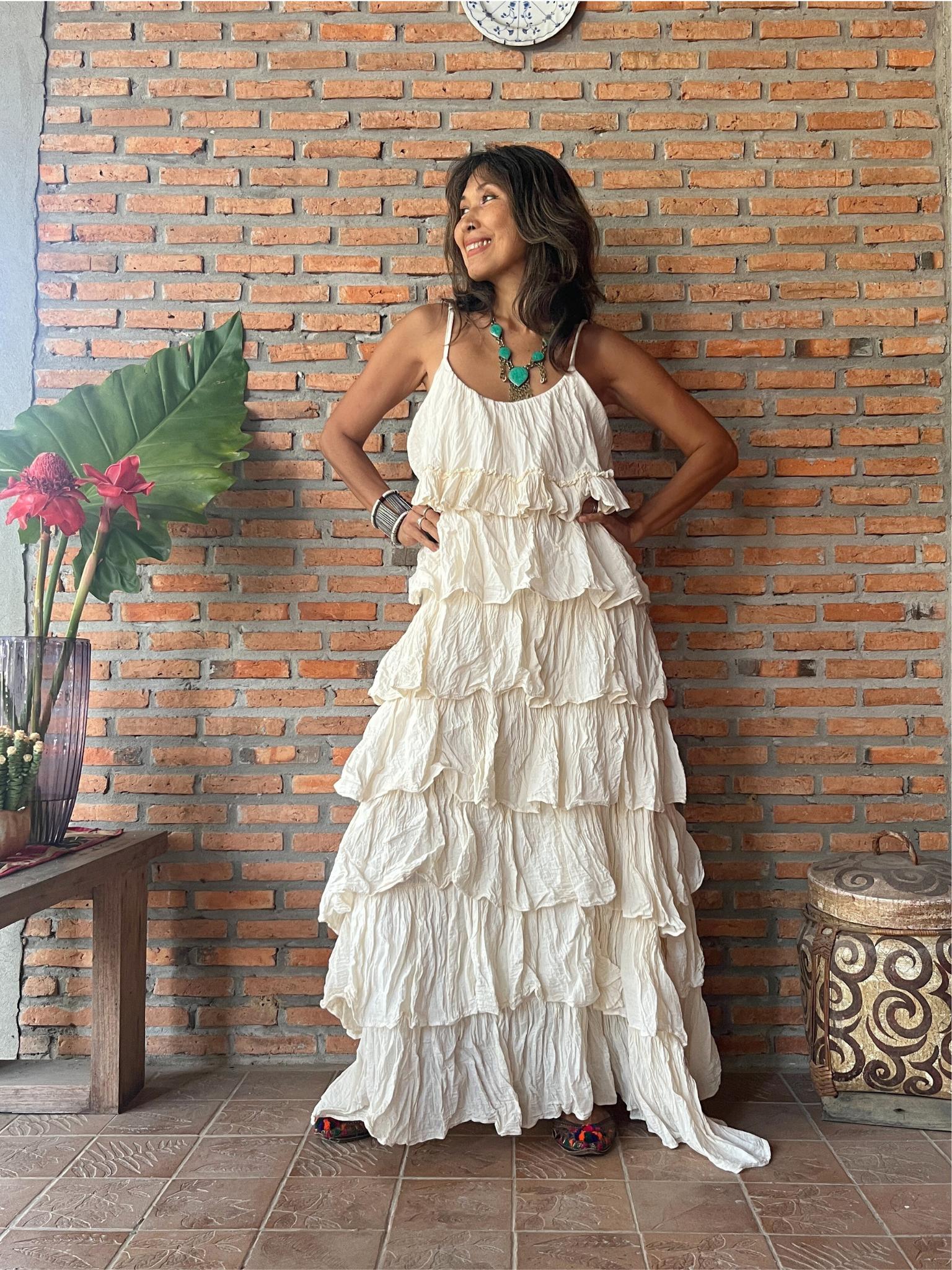 cream ruffle dress ANNA Cream Ruffle Dress With Black Trim | Women's | Sizes S-XL
