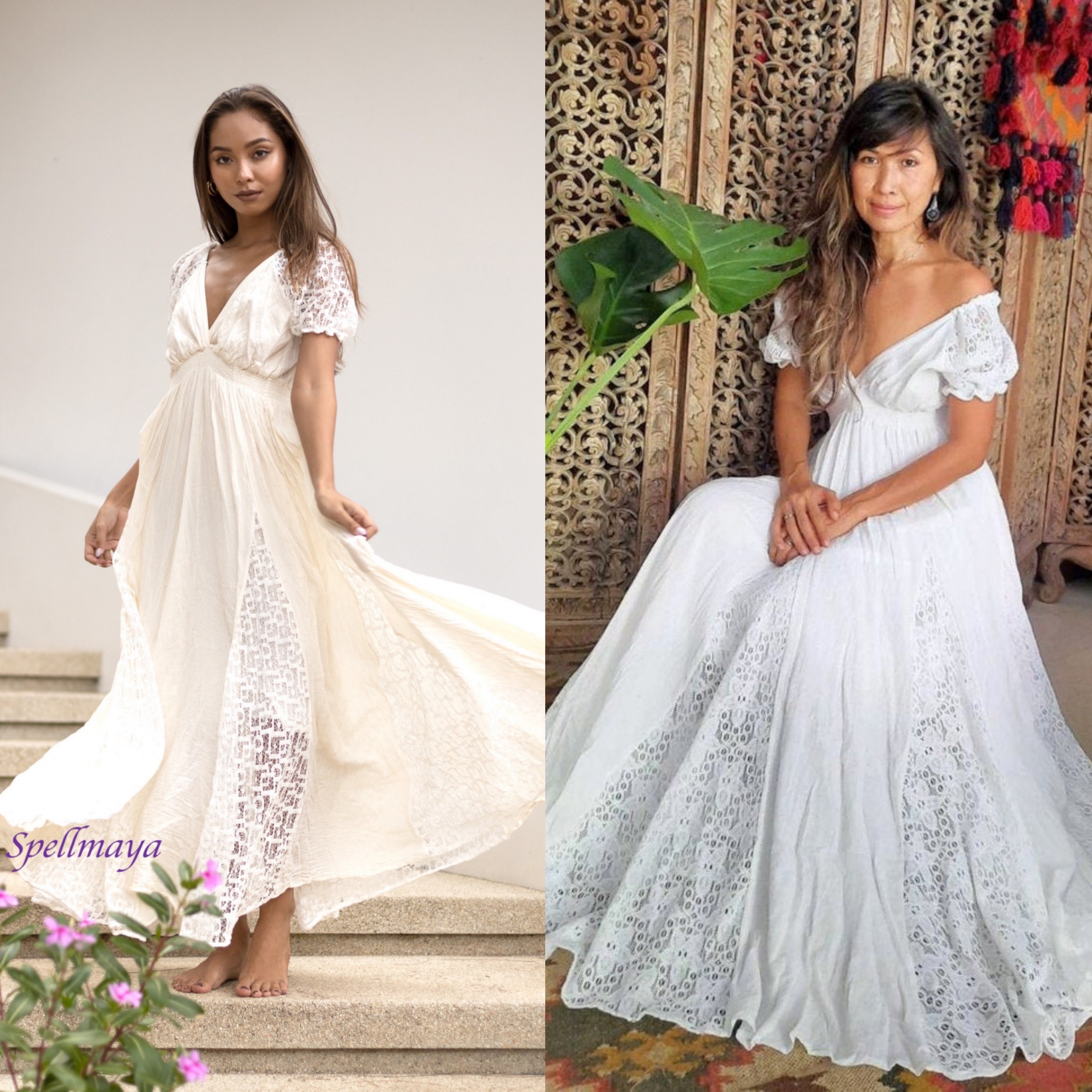 white lace boho maxi dress