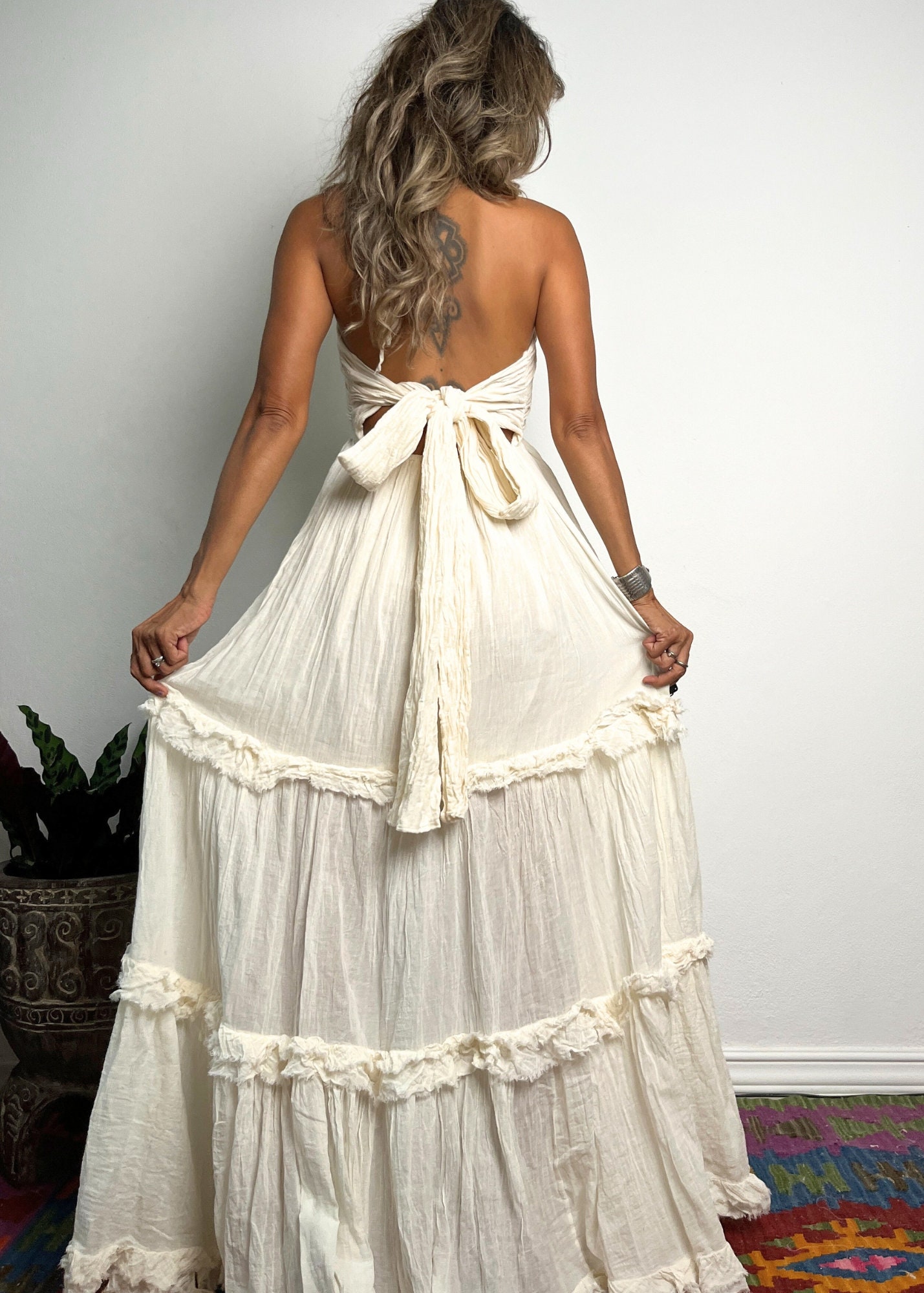 drama ruffle maxi dress Drama Pleat Ruffle Maxi Dress White / Small