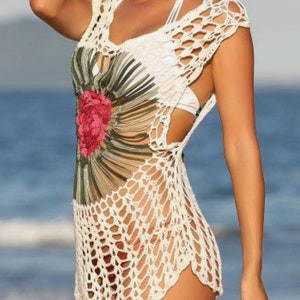 Boho Beige Crochet  Blouse, Summer Floral Beach Cover Up,Crochet Tunic Tops,Crochet bikini Cover Up,Festival Mandala crochet top,Summer top.