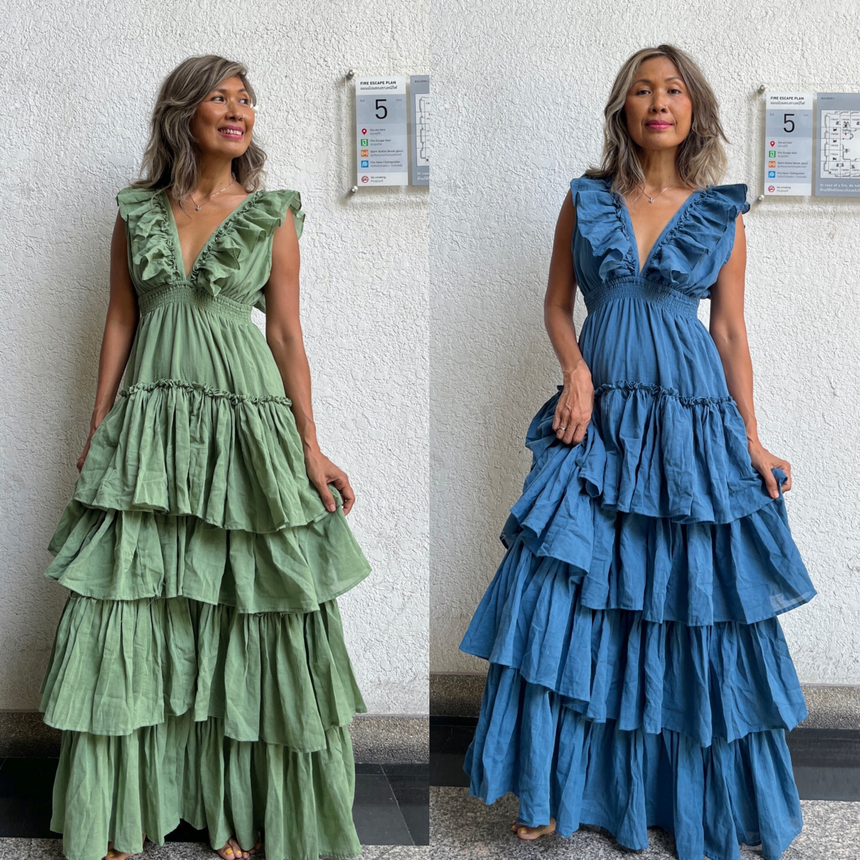 ● BOHEMIAN SEOUL ● SEE-THROUGH CHECK RUFFLE MAXI DRESS NO.297 Women's Fringe Ruffle Detail off Shoulder Dress, Lace