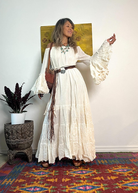 Boho off Shoulder Maxi Dress,boho Maternity for Photoshoot Dress, Dress,ruffle Wide Sleeves Orange Maxi Dress,cotton Plus Size Maxi Dress
