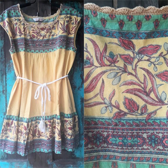 Vintage Block Printed Dress/Bohemian Indian Flora