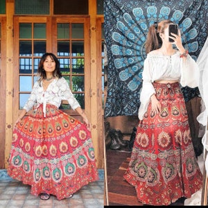 Bohemian Indian Cotton Maxi Skirt,Bohemian Maxi Skirt,Indian Block Printed Skirt, Colorful Maxi Skirt,Belly dance skirt,Gypsy Maxi Skirt