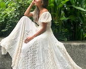 マタニティ AMERI LACE DECOLLETE DRESS Boho Lace Trim Maxi Dress/maternity Wedding Dress/off