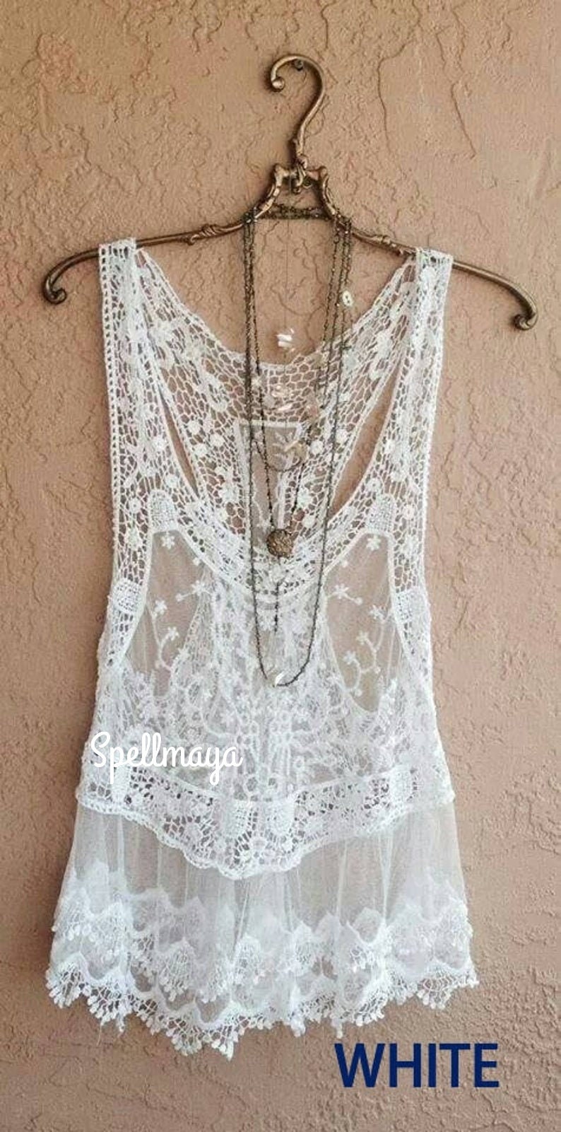 Sheer Lace Tank Top /Boho Lace Top/ Romantic Lace top/Swim suit cover up./Bikini cover up,Mesh lace Tank/Lace Tank Top/Sheer lace Cream Top image 4