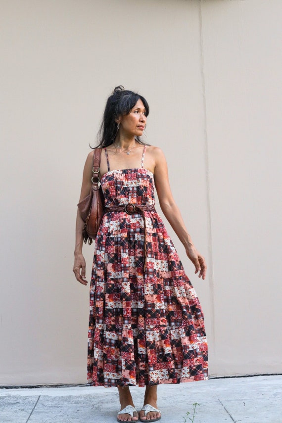 Vintage Smocked Maxi Dress/bohemian 