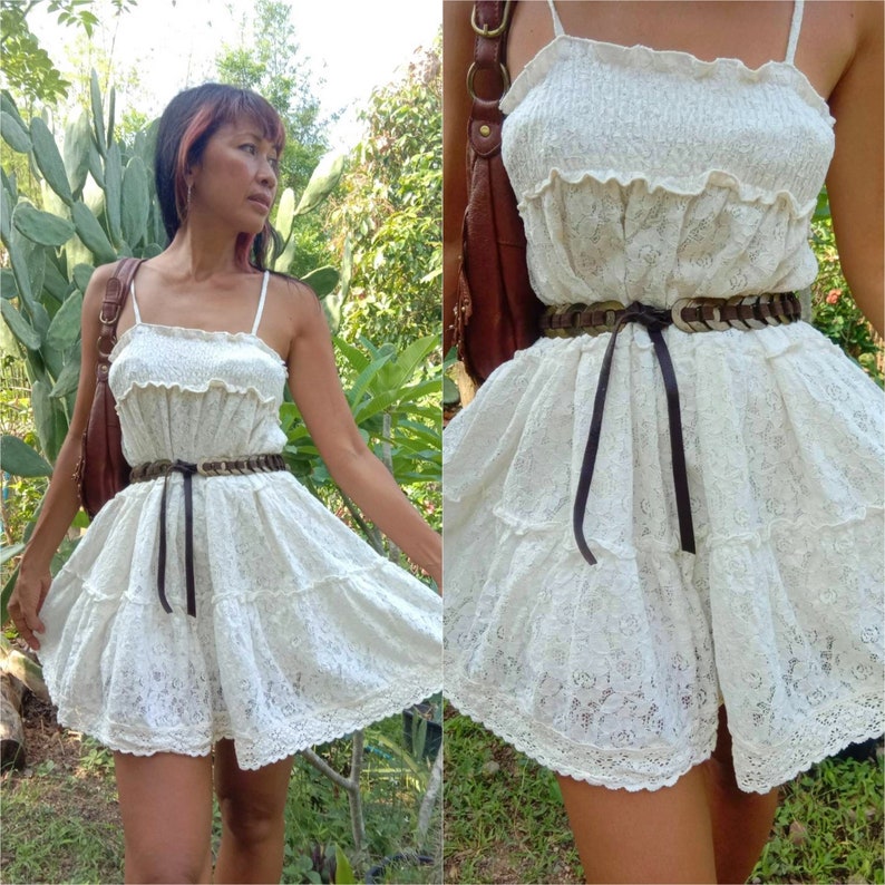 Vintage Lace Mini DressDolly Style Lace dressSummer cotton Mini dressBohemian Lace dressBoho lace dressBeach lace dressSmocked Dress.