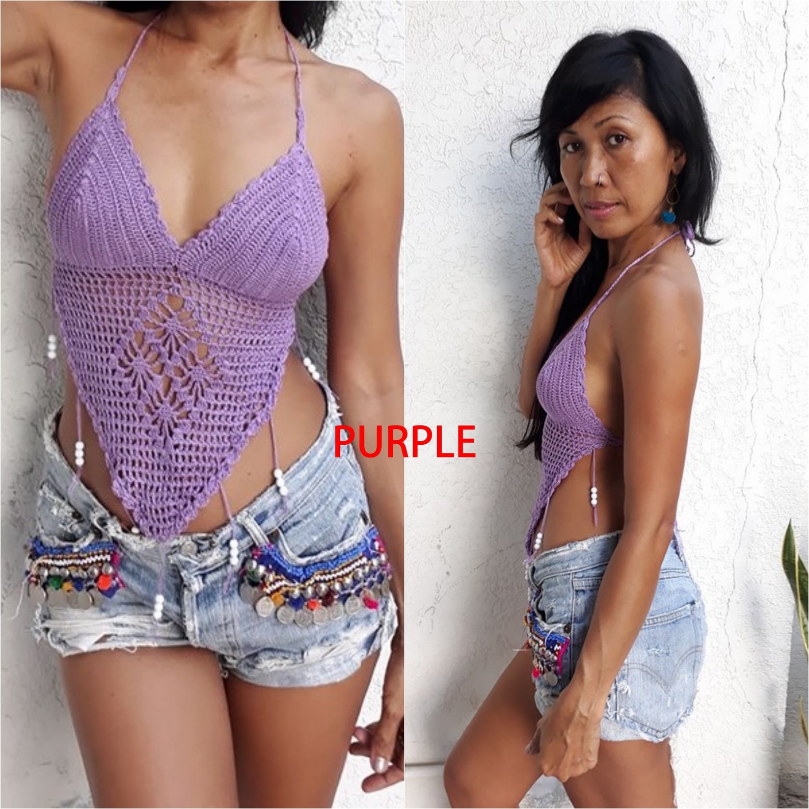 Long White Cloud Crochet Bikini - Sunset main image 1