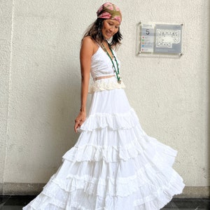 Boho Triangle Knit Wrap Bra Top and Ruffle Tiered Maxi Skirt Matching Set