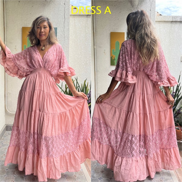 Boho Spitzenbesatz Baumwolle Maxi Kleid/Kaftan Brautkleid/ Boho Brautkleid/Rüschen Maxi Kleid/Mutterschaft für Fotoshooting Kleid aus Baumwolle mit Spitzenbesatz.