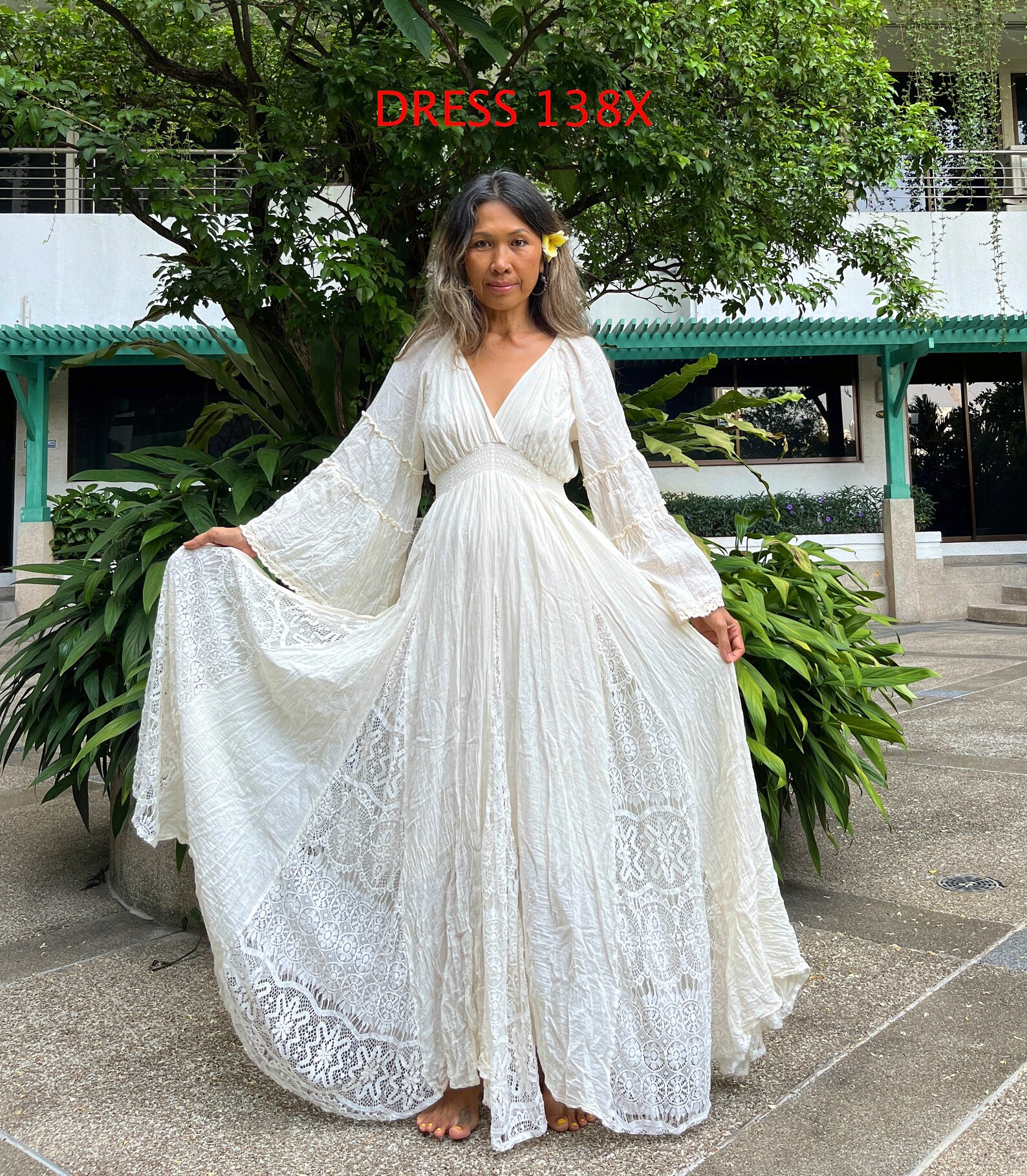 Boho Wedding Dress,cream Wide Sleeve Wedding Dress,beach Wedding Dress ...