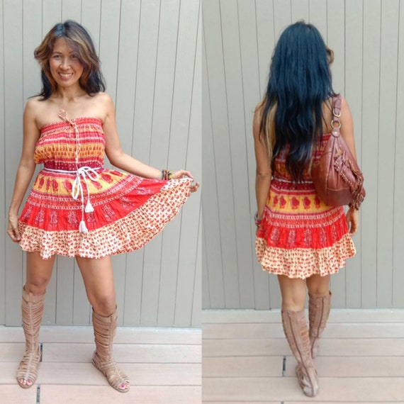Vintage Indian Gauze Mini Dress/Boho Indian gauze