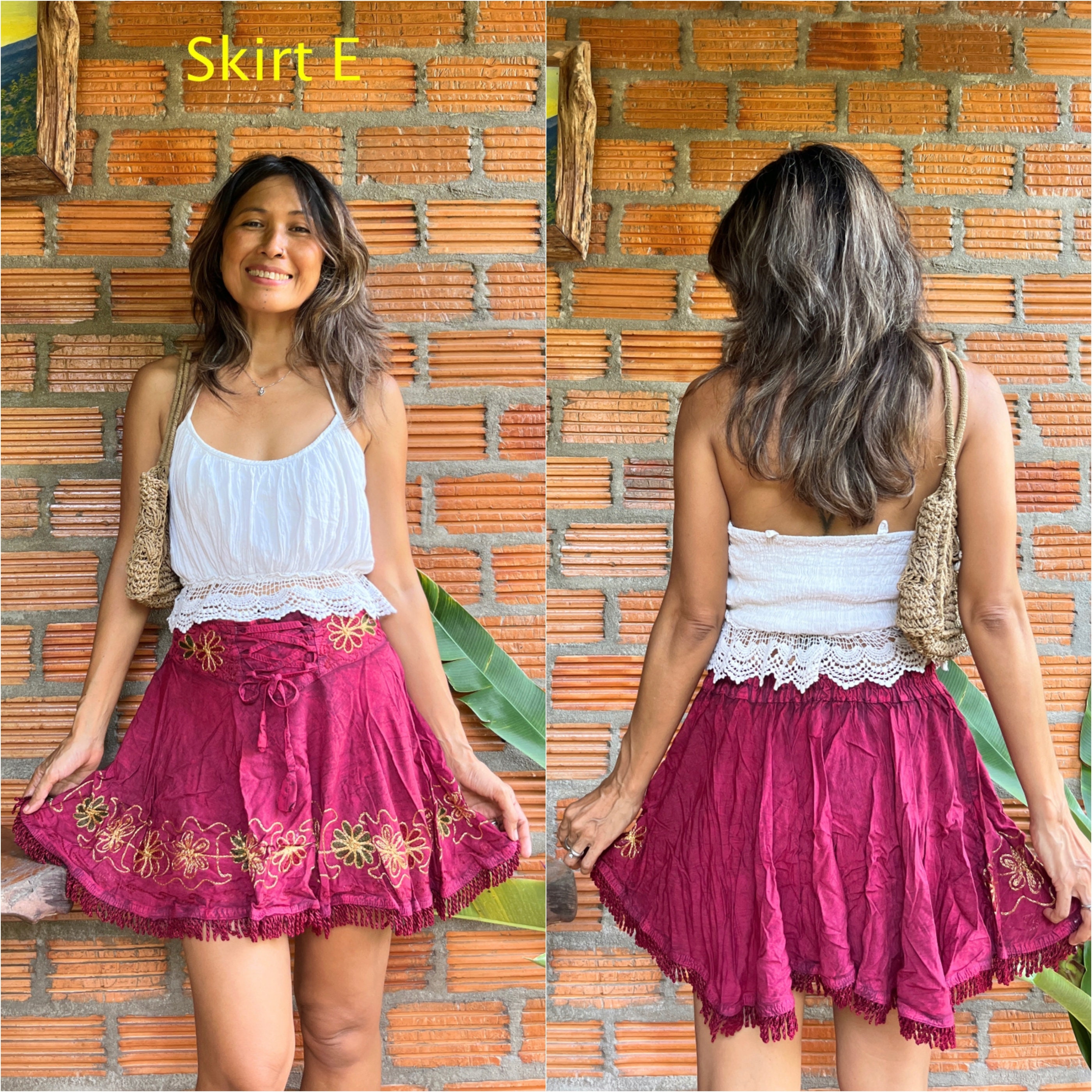 【mnem】Fringed bohemian skirt Summer Mini Fringe Skirt/bohemian Embroidered Skirt/boho