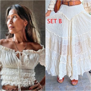 Bohemian Lace Trim Skirt/boho Set Clothing,lace Trim Maxi Skirt/beach ...