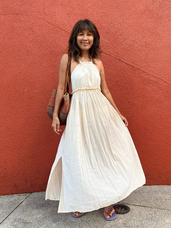 knee length dresses for ladies Boho Halter Dress L main image 1