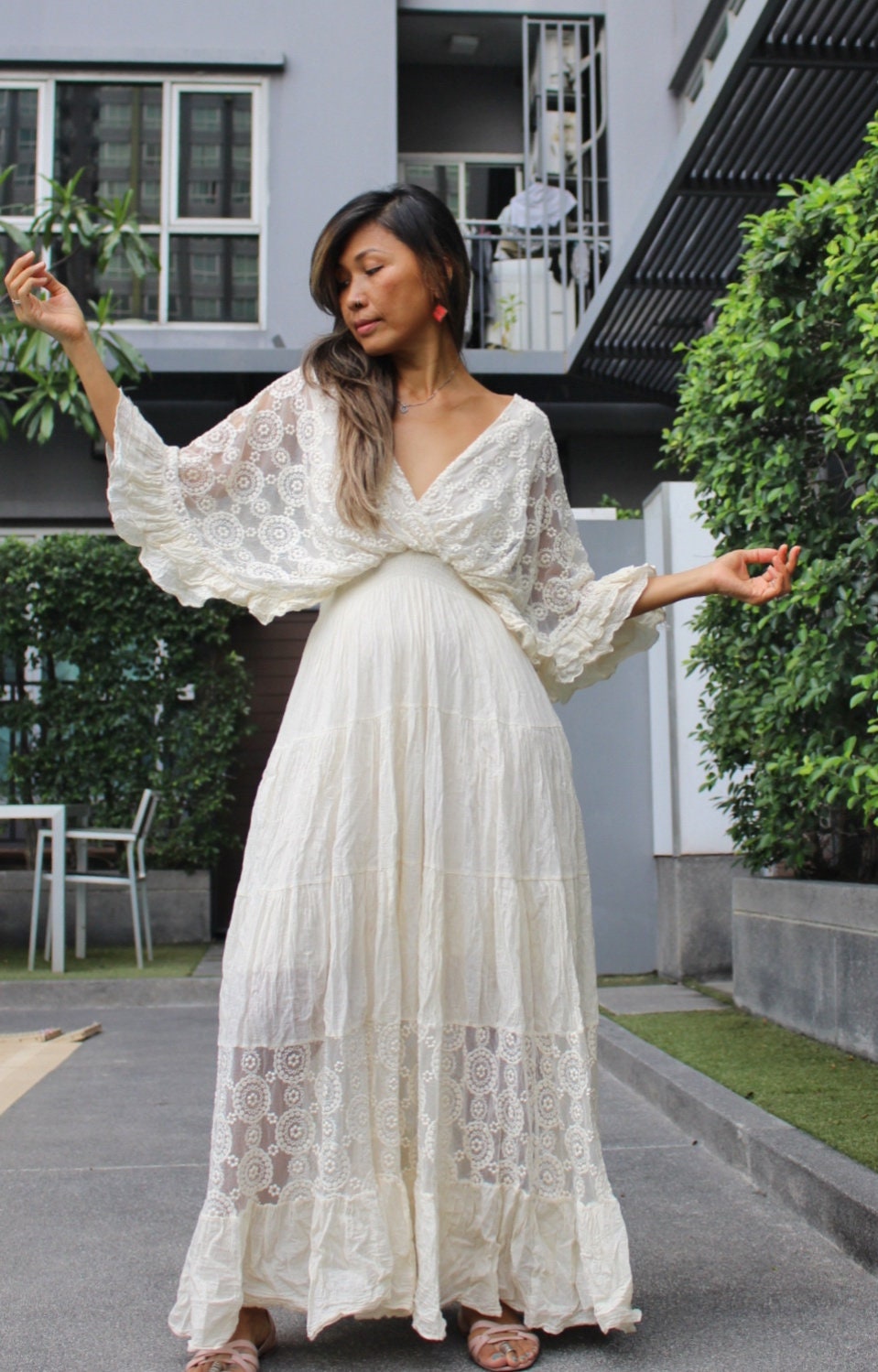 bohemian lace dress white