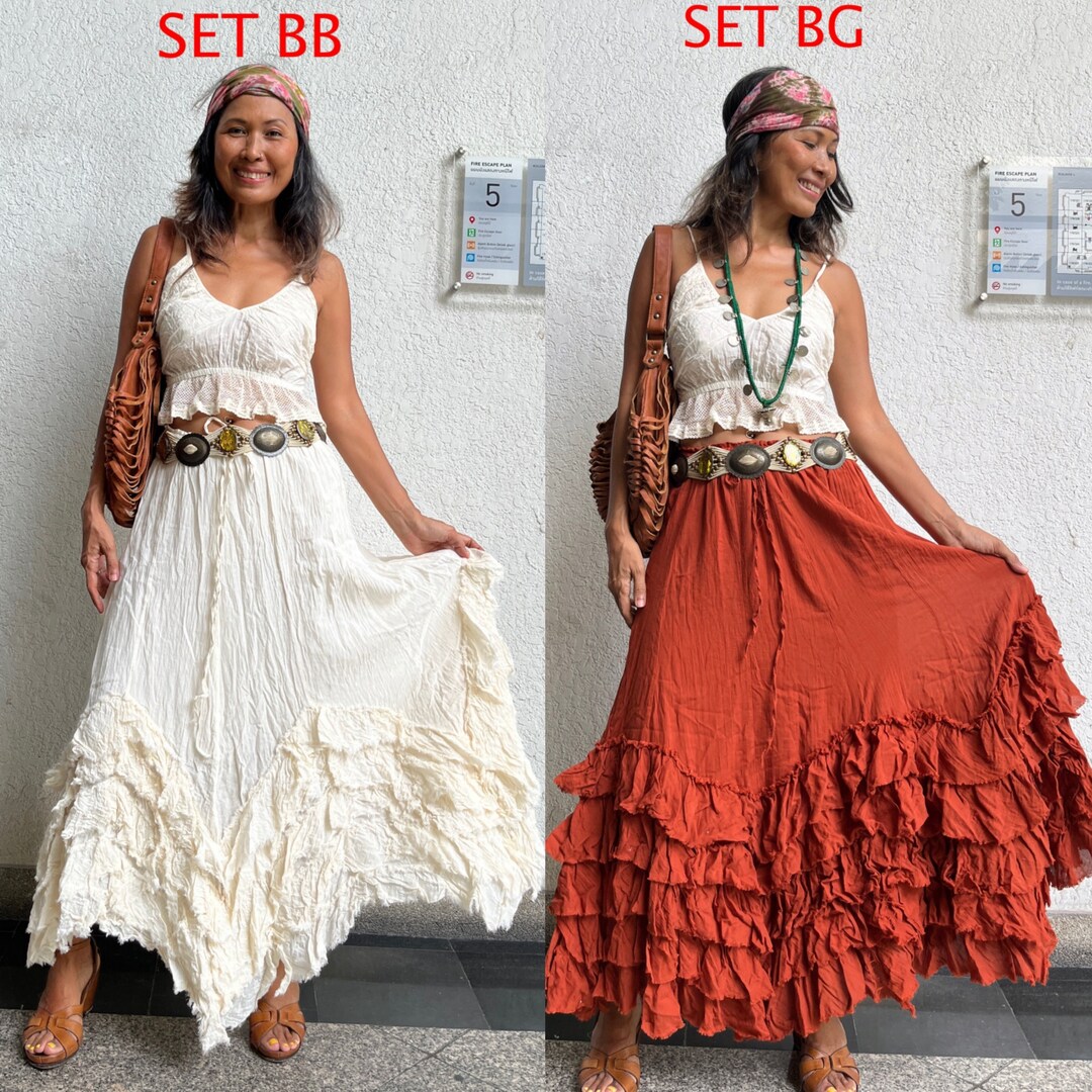 Boho Beige Lace Top & Skirt Set