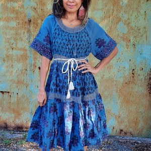 Vintage Block Printed Indian Dress,Bohemian Flora dress,Vintage Linen Flora Printed dress,Hippie Crochet Dress,Bohemian circle flora dress.