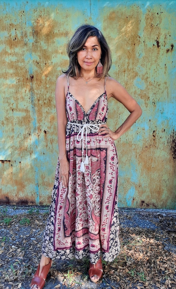Vintage Flora cotton maxi Maxi Dress/Boho Block Pr