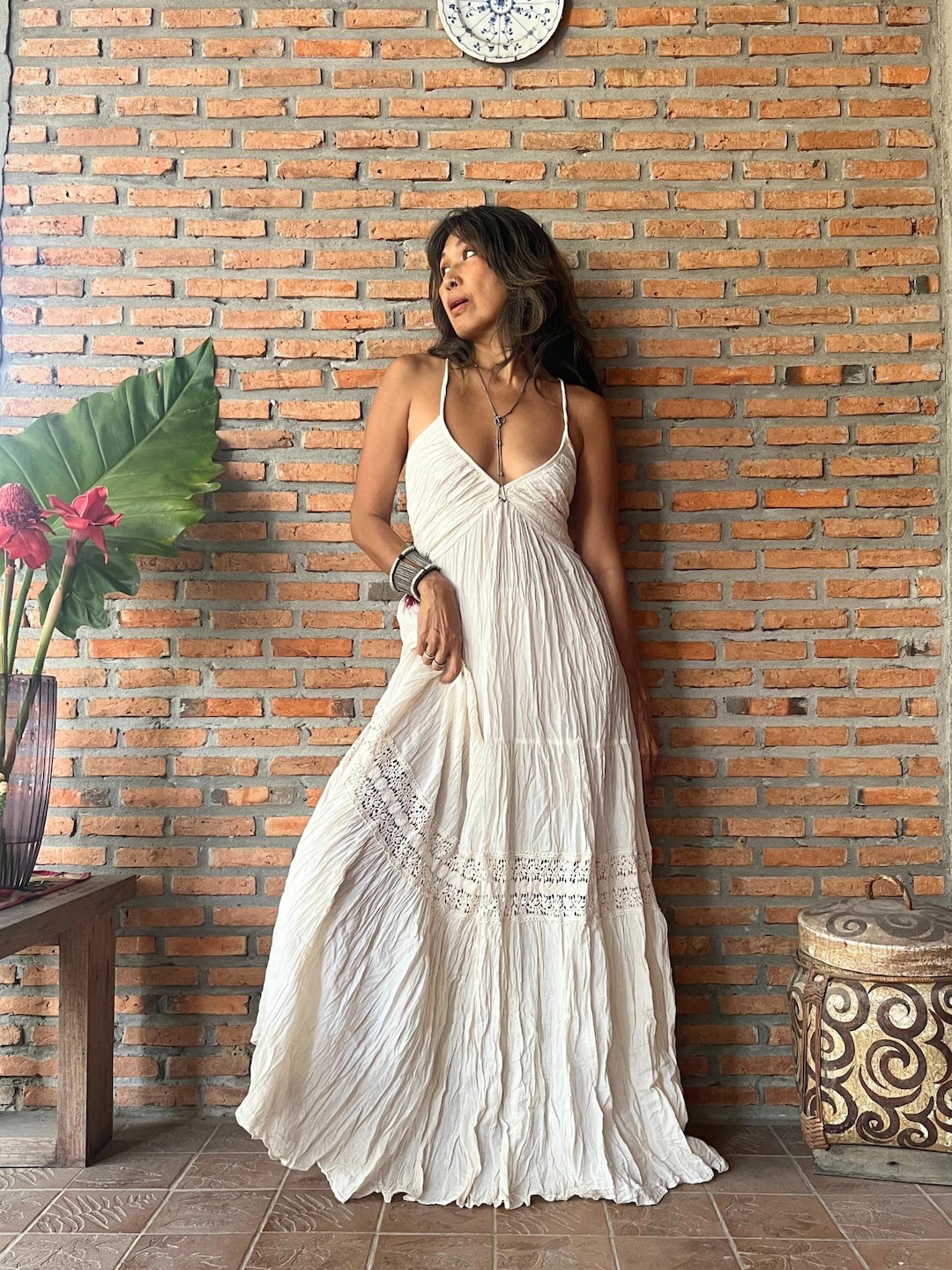 Bohemian Wedding Dress,bohemian Lace Dress,boho Deep V Neck Lace  Dress,romantic Sheer Lace Dress,halter Cotton Dress,backless Maxi Dress -  Etsy New Zealand
