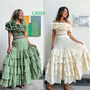 Boho Wedding 2 pieces set top and skirt,Maternity 2 pieces set for Photoshoot, Beach Wedding set in Skirt,Cotton 2 pieces set,Layered skirt.