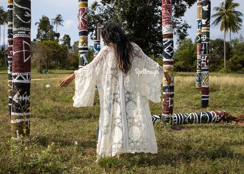Cream Lace Kaftan Dress Lace Long Kimono Cover Up Bridal Etsy