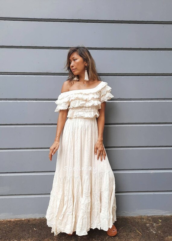 bohemian off shoulder long dress