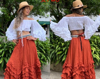 Boho 2 piece set in skirt,Maternity set t for Photoshoot, Crop top,Ruffle Maxi Skirt, Options for Top Only, Skirt Only, or Set