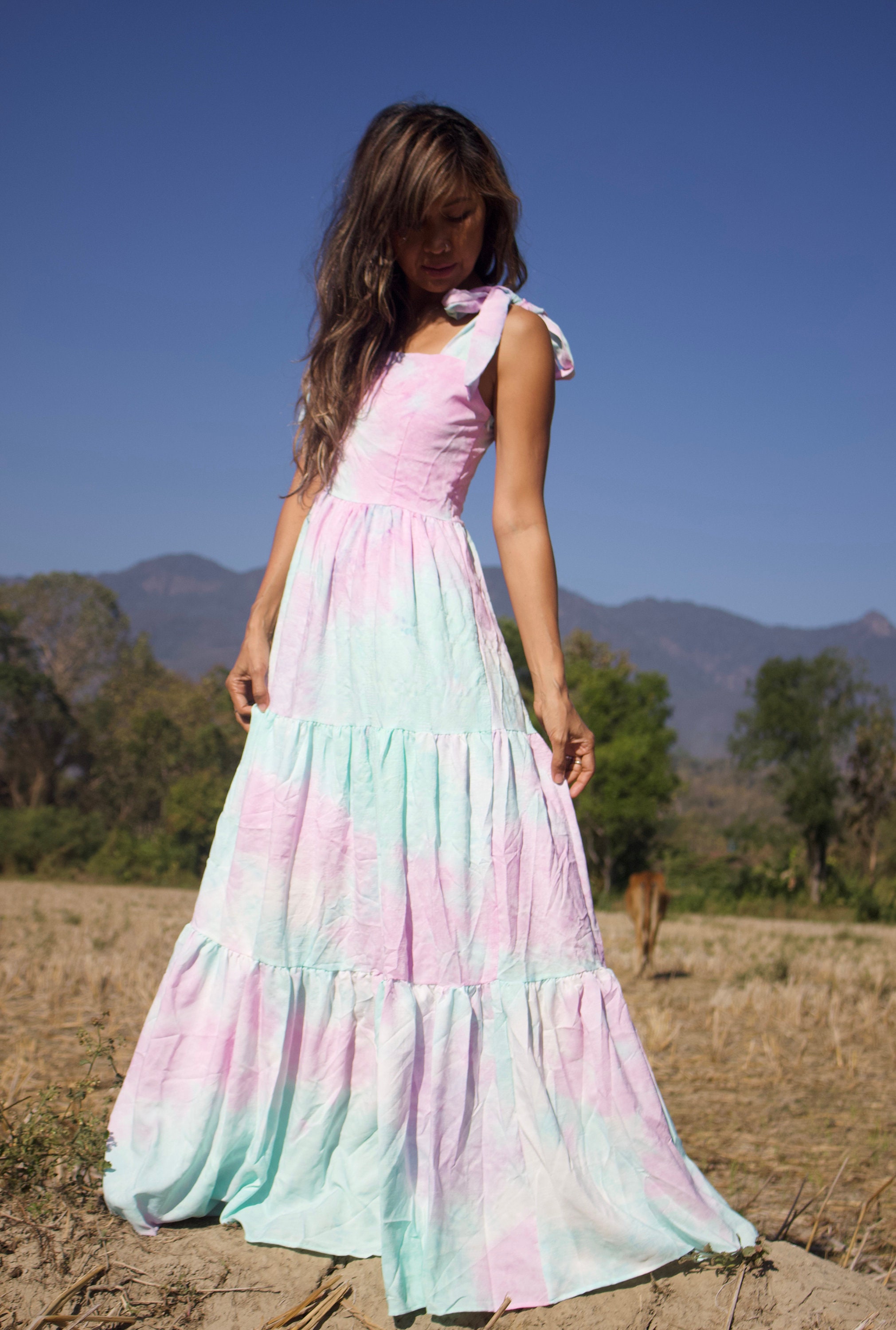 open lace back dress Prisella Pastel Tie-Dye Bustier Mini Dress with Spaghetti Straps