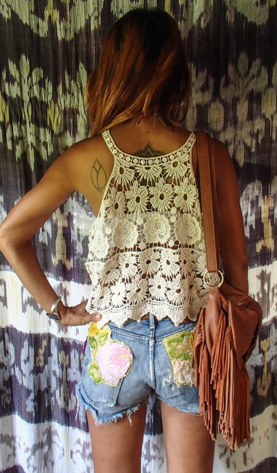 Bohemian Flora lace Top/Boho Lace blouse/Lace tank top/Beach lace Tank top/Summer Lace Top/Summer Crop Top/Sexy flora Lace top,Lace Blouse.