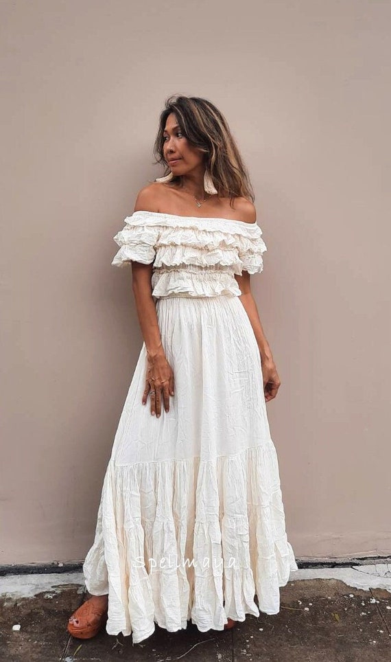 Boho Ruffled Wedding Dress cotton Ruffled off Shoulder Maxi Dress romantic Wedding Dress maternity for Photoshoot Dress beach Wedding Dress Etsy