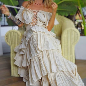Summer Lace-Up Ruffled Bohemian Sexy Off-The-Shoulder Maxi Dress For Women