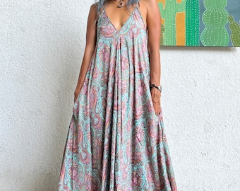chinese dress ladies Boho Paisley Maxi Tie Shoulder Dress Paisley Floral / Large main image 0