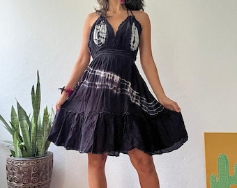 Bohemian cotton Dress, Boho Mini Dress,Halter Backless Dress,Festival Backless Dress,Sundress, Backless Beach Dress,Sheer Cotton Dress.