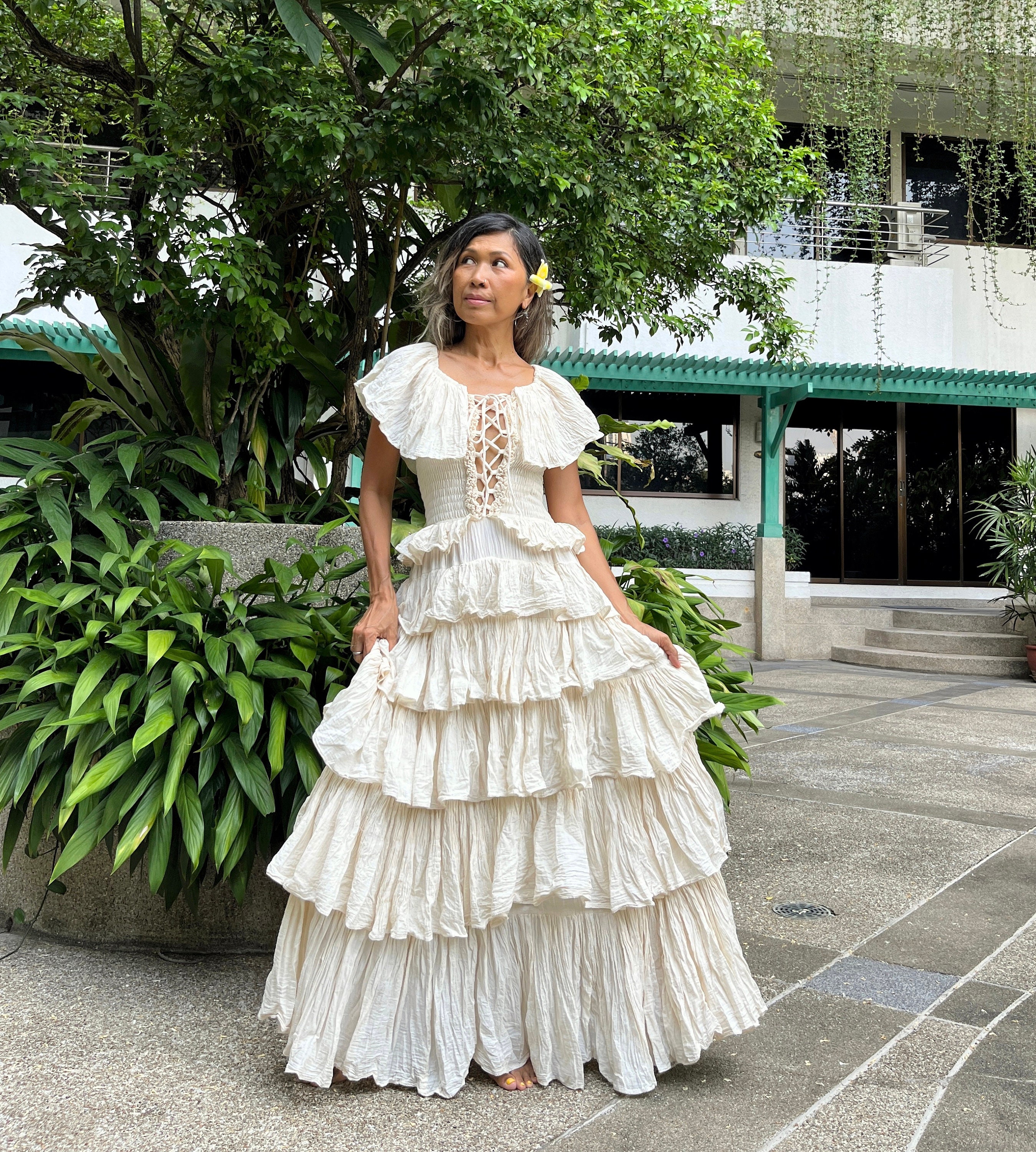 venus lace up ruffle maxi dress Wedding Dress Venus Lace Up Ruffle Maxi Dress VENUS Strapless Ruffle Maxi  Dress Field Of Flowers