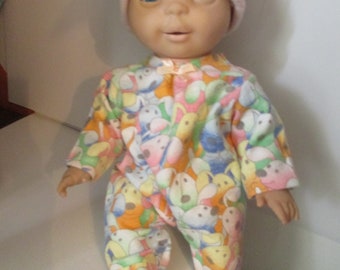PINK FLANNEL HELLO KITTY PAJAMAS PJS BUTTONS FOR 15-17/" CPK Cabbage Patch Kids